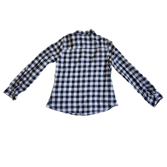Girl Krazy navy gray white checkered button up long sleeve top sz L - Picture 2 of 12